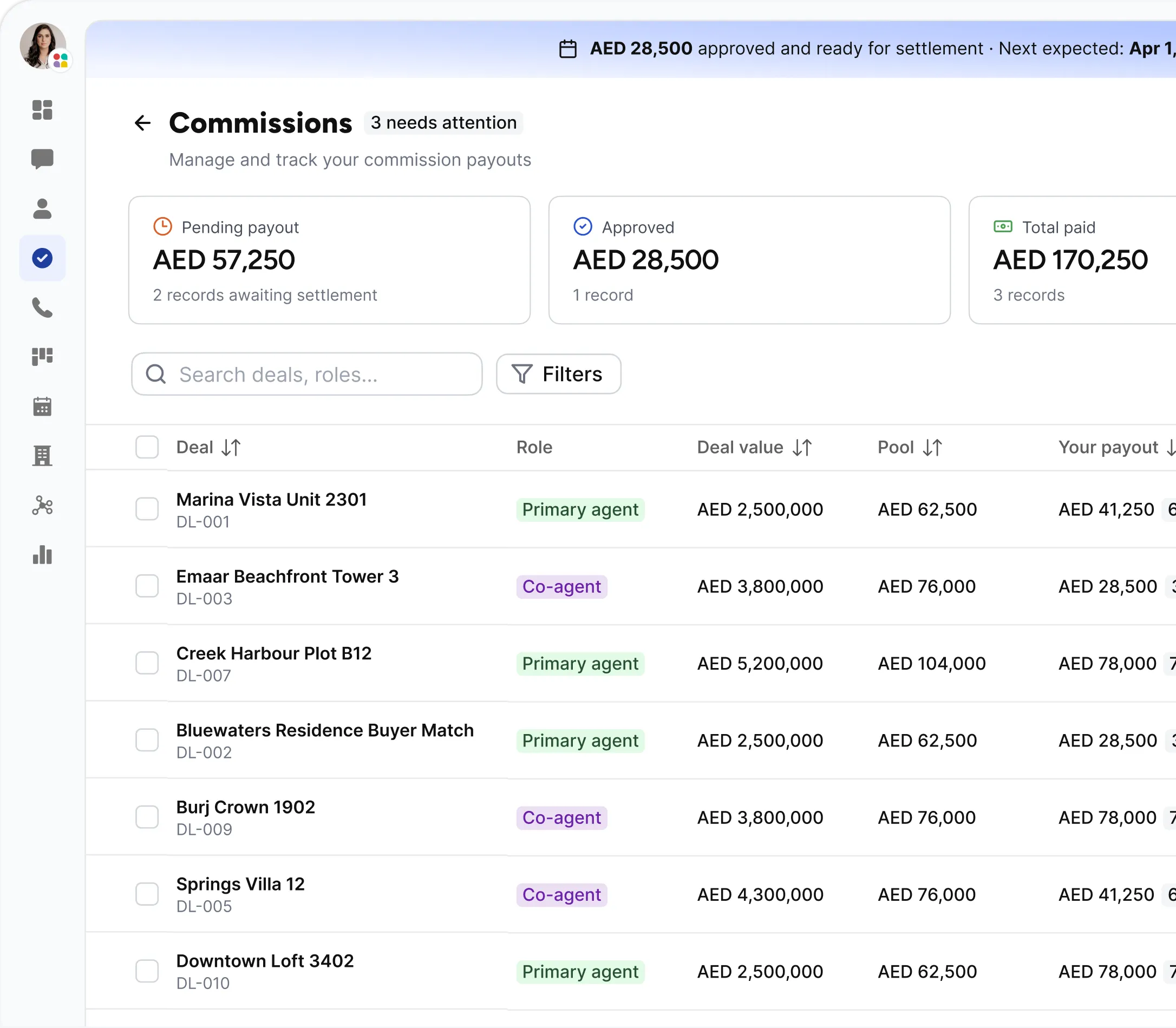 Track commissions and revenue